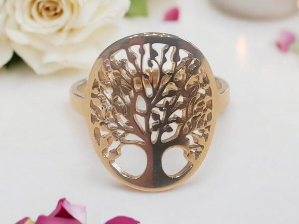 bague arbre de vie acier inoxydable dorée